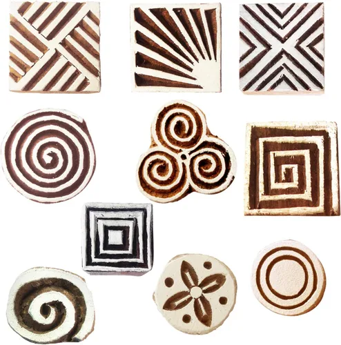 Vista 20 de Sellos de madera artísticos pequeños bloques de impresión de diseño redondo (juego de 10) Htag2151