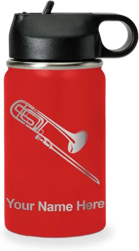 Vista 12 de LaserGram Botella de agua personalizada, trombón, acero inoxidable de doble pared aislada al vacío con popote superior, regalo grabado personalizado