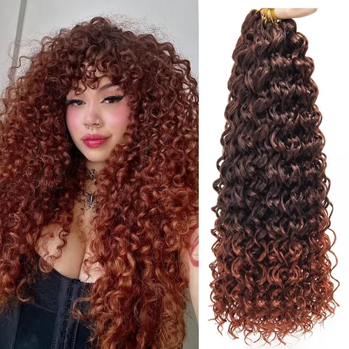 Vista 26 de GoGo Curl Crochet Hair 18 pulgadas onda de agua pelo sintético bohemio ganchillo trenzado jengibre onda profunda extensiones de cabello trenzado
