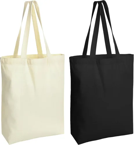 Vista 8 de Bolsas de lona – 2 bolsas reutilizables multiusos – perfectas para comestibles, compras y regalos de bricolaje Negro