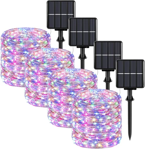 Vista 8 de Guirnalda de luces solares extralargas de 288 pies, 800 LED, paquete de 4, 72 pies, 200 luces LED parpadeantes para exteriores, impermeables, 8