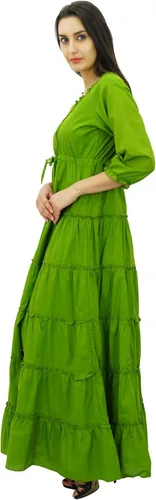 Vista 2 de Bimba Vestido largo de algodón de verano con manga 34 para mujer con cordón en la cintura