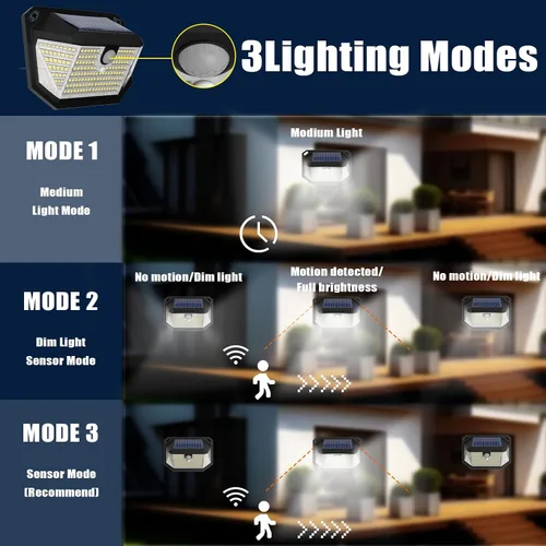 Vista 5 de Luces solares para exteriores, luces con impermeabilidad IP65 y 3 modos de iluminación, luz de detección de movimiento con gran angular de 270°