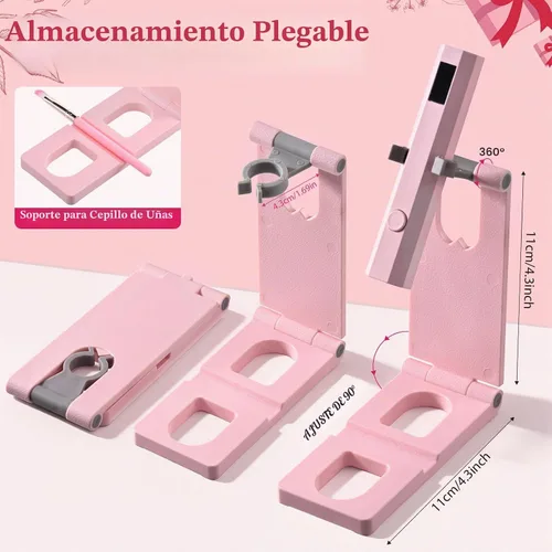 Vista 4 de Luz de uñas UV de mano con soporte, mini lámpara de uñas de mano con pantalla LED, lámpara de uñas recargable de curación flash, ajustes de Rosa