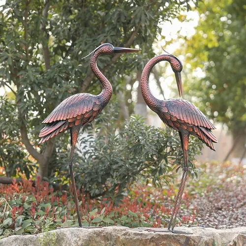 Vista 10 de Kircust Estatuas de Garza Azul para Exteriores Esculturas de Garza de Jardín de Metal, Arte de Patio de Pájaros Grande 47-48 Pulgadas, Juego de 2