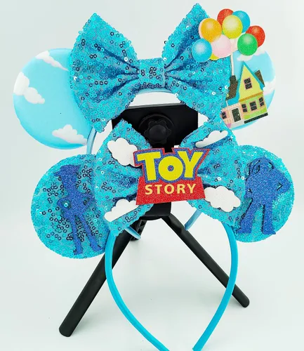 Vista 4 de WW-WONDERFULWORLD Diademas de orejas de ratón con lazos azules brillantes, para niñas, disfraz de fiesta de cosplay, con purpurina, para niños