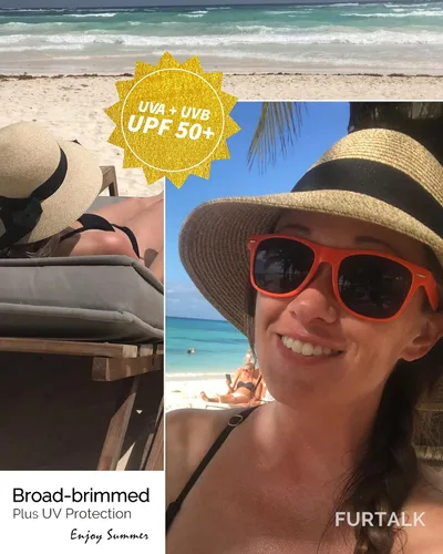 Vista 4 de FURTALK Womens Beach Sun Straw Hat UV UPF50 Travel Foldable Brim Summer UV Hat