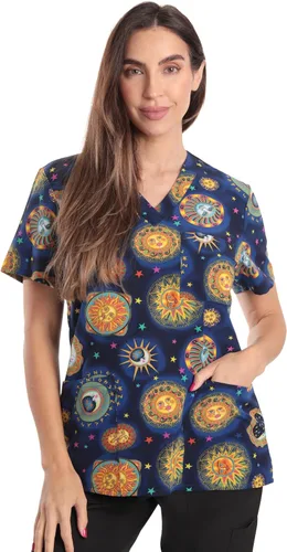 Vista 42 de Just Love - Tops de trabajo festivos para mujer Aqua - Luna y estrellas