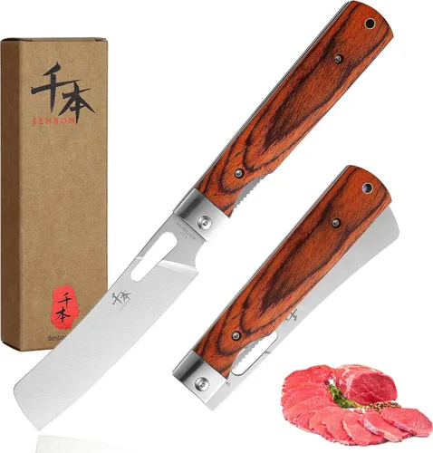 Vista 11 de SENBON Cuchillo de chef plegable de bolsillo ultra afilado de acero inoxidable 440A, cuchillo de utilidad para pelar, cuchillo de fruta, mango