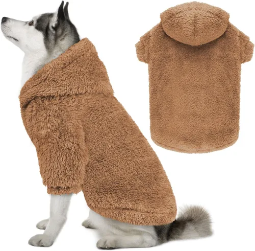 Vista 11 de Suéteres de vellón y sherpa para perros pequeños, mullidos, suaves, de doble cara, afelpados, con capucha, negro, XS