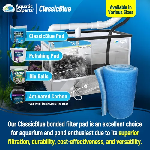 Vista 3 de Aquatic Experts Almohadilla de filtro de acuario unificada clásica de 12 pulgadas por 12 pies por 0.75 pulgadas, almohadilla de filtro azul y blanco