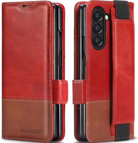 Vista 15 de KEZiHOME Funda tipo cartera de piel auténtica para Samsung Galaxy Z Fold 6 Negro