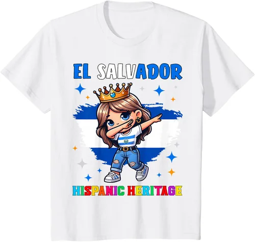 Vista 24 de Camiseta infantil El Salvador Dabbing Girl Hispanic Heritage Celebration, Negro