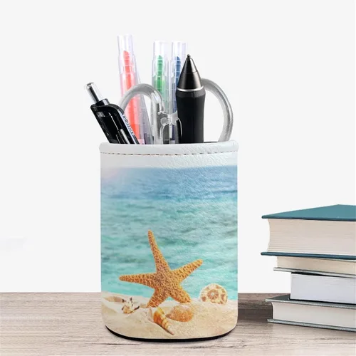 Vista 5 de Soporte para lápices, soporte para accesorios de escritorio con impresión de concha de playa, organizador de almacenamiento de brochas