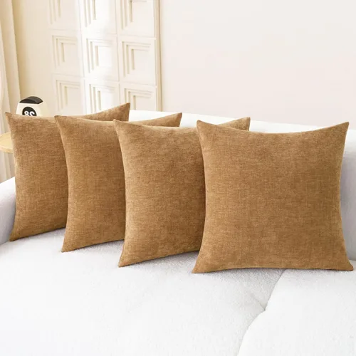 Vista 111 de CaliTime - Paquete de 2 fundas de almohada acogedoras para sofá, decoración del hogar, felpilla suave teñida sólida, 16 x 16 pulgadas, marrón Marrón