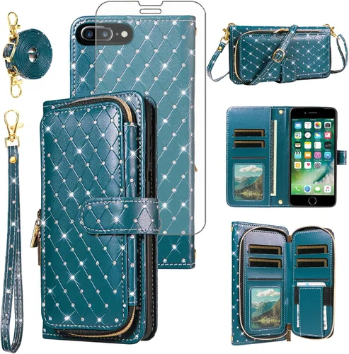 Vista 136 de Funda para teléfono iPhone 6 6S con cremallera y protector de pantalla con protector de pantalla, correa de cordón cruzado, ranura para iPhone 6 Six