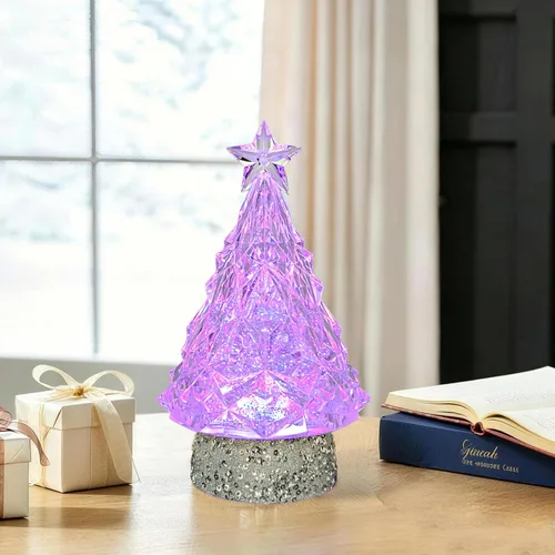 Vista 8 de Globo de purpurina de acrílico iluminado para árbol de Navidad de 9 Árbol base de purpurina plateada