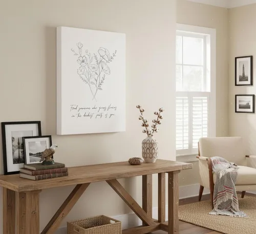 Vista 2 de Lienzo inspirado en la música country de Sun to Me, arte de pared minimalismo negro y blanco retro con flores para decoración de pared, póster