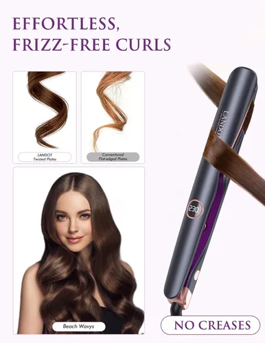 Vista 5 de LANDOT Plancha para el cabello y rizador 2 en 1: crea ondas de salón, rizos y estilos lisos en casa Placas flotantes, anti-frizz y sin enredos