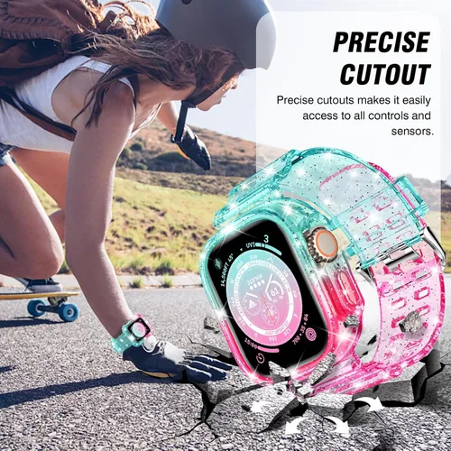 Vista 151 de DABAOZA - Correa transparente compatible con Apple Watch con estuche protector, correa deportiva de TPU con brillo para mujeres y hombres
