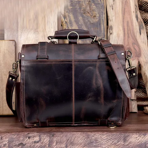Vista 7 de cuero Maletín de cuero de 18 pulgadas portátil Messenger Bolsas para hombres y mujeres mejor oficina College maletín bolsa de hombro