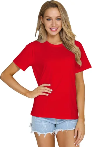 Vista 2 de RightPerson Camisetas de verano básicas de manga corta con cuello redondo y cuello redondo para mujer
