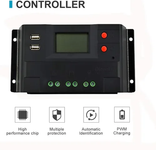 Vista 6 de Kit de energía eólica solar de 340 W. Sistema de carga de batería: generador de turbina eólica de 100 W + 2 paneles solares monocristalinos de 120 W