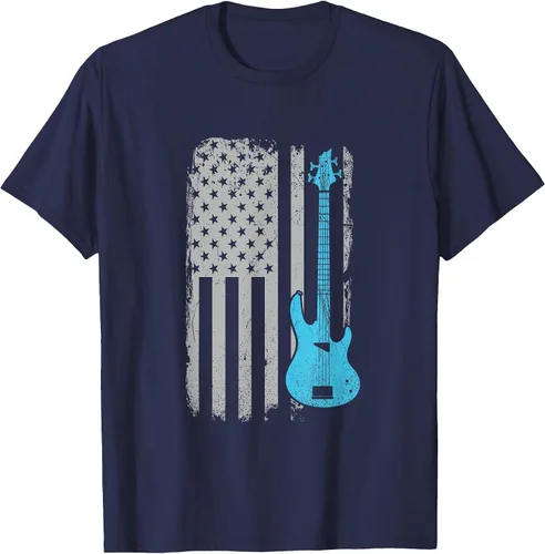 Vista 30 de Electric Bass Guitar Player American Flag Musician T-Shirt Asphalt Grey