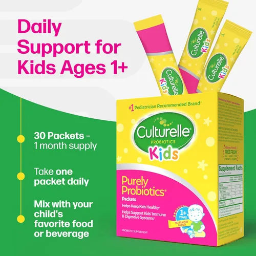 Vista 3 de Culturelle Kids - Sobres de probióticos diarios para niños, (mayores de 3 años) - 30 unidades - De la marca recomendada por 1 pediatra – Sobres