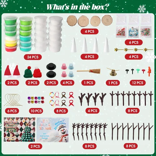 Vista 2 de FIIOEOY Juego de 24 piezas de arcilla para niños con diseño de muñeco de nieve y árboles de Navidad, colorido juego de manualidades de Navidad