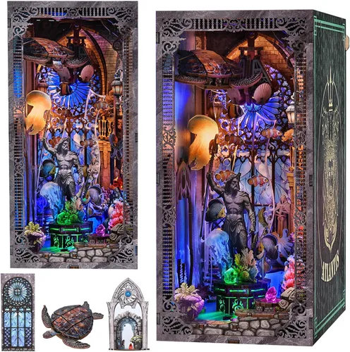 Vista 18 de fifijoy Kit de rincón de libros, casa de muñecas en miniatura para adultos y adolescentes, rompecabezas de madera 3D con luz LED, decoración retro