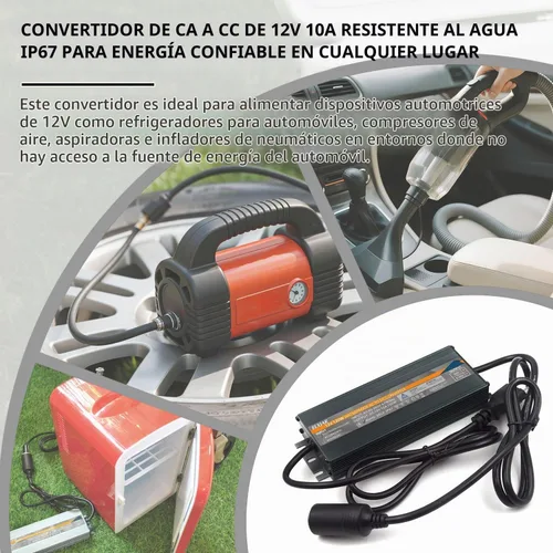 Vista 5 de Convertidor de CA a CC de 12V 10A 120W IP67 Impermeable Adaptador de Corriente 110V-220V a 12 Voltios Transformador para Refrigerador de Coche