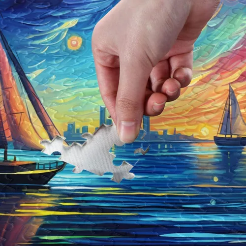Vista 4 de Painting of Sailing Jigsaw Puzzle, 500 Pieces Paper Wood Composite Material Zigsaw with Storage Bag and Reference Picture Easy to Solve