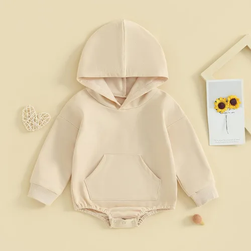 Vista 4 de Mameluco para recién nacido, para bebé, niño, niña, básico, liso, de manga larga, con capucha, para otoño