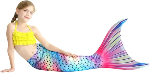 Vista 4 de DNFUN Colas de sirena para nadar para niñas, traje de baño de sirena con monoaleta