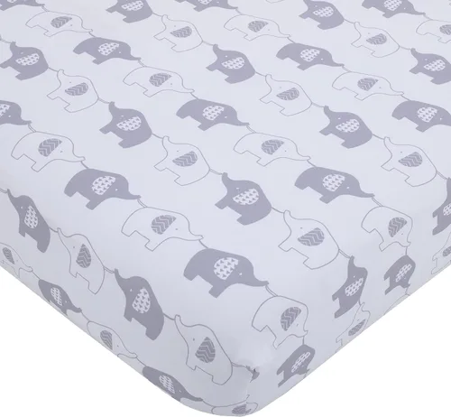 Vista 13 de NoJo Sleepysaurus - Sábana bajera ajustable para cuna, 100% algodón, diseño de hojas de dinosaurio azul, amarillo, gris y blanco