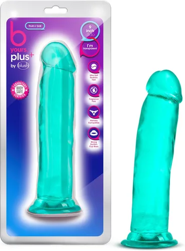 Vista 8 de Blush B Yours Plus: Consolador Thrill N' Drill de 9 pulgadas ~ Consoladores reales de 2 pulgadas de ancho ~ Compatible con correa de succión ~ TPE ~