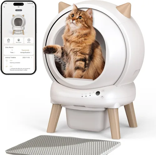 Vista 9 de G1 - Caja de arena autolimpiante, caja de arena automática para gatitos inteligentes con control de aplicación WiFi, sin olor, seguridad incluye Gris