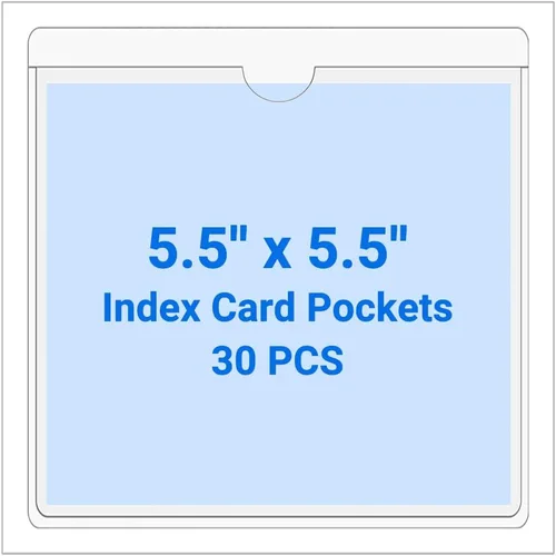 Vista 17 de 30 PCS Clear Self Adhesive Plastic Label Pockets, Top Loading Business & Library Index Card Holders, Peel and Stick Sleeves for Storage Bins, Totes