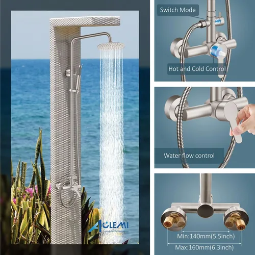 Vista 8 de Aolemi Grifo de ducha exterior SUS304 Conjunto combinado de accesorios de ducha de acero inoxidable, Kit de cabezal de ducha de lluvia de 8