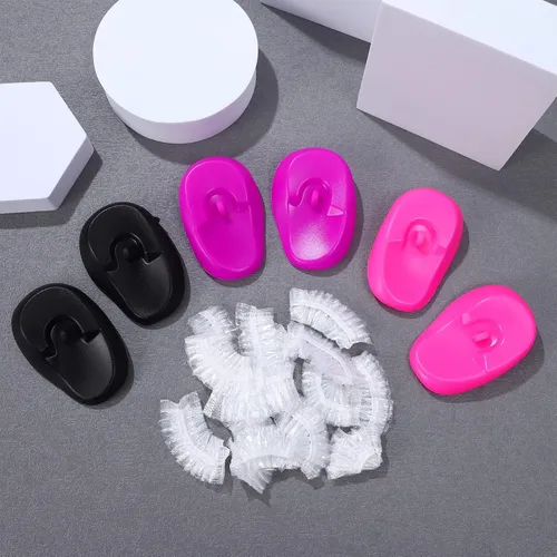 Vista 4 de LALAFINA Gorro de ducha, 206 unidades, cubiertas profesionales de silicona para teñir el cabello, protectores de oídos, cubiertas para los oídos