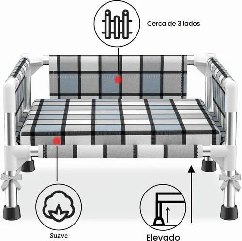 Vista 3 de Cama elevada para perros con barandilla y cojín, cama elevada para perros de 3 vallas