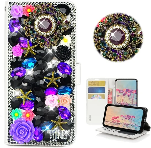 Vista 6 de Funda para iPod Touch - Elegante - 3D hecha a mano Bling Crystal Cherry Pineapple Floral Labios Diseño Cartera Magnética Ranuras para tarjetas