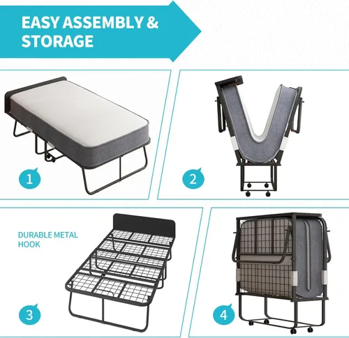 Vista 9 de CECER Cama plegable con colchón, cama plegable de 75" x 46" para adultos, colchón de espuma viscoelástica de 5 pulgadas de grosor, cama plegable