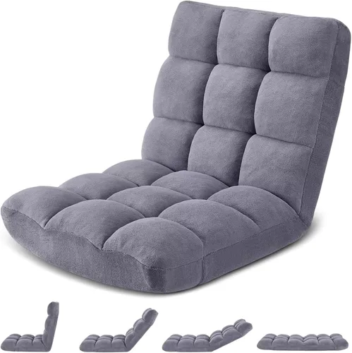 Vista 10 de Silla de Gaming Plegable para Suelo de 14 Posiciones Acolchada Ajustable Silla de Suelo Lazy Sofa con Algodón Transpirable y Terciopelo Amigable