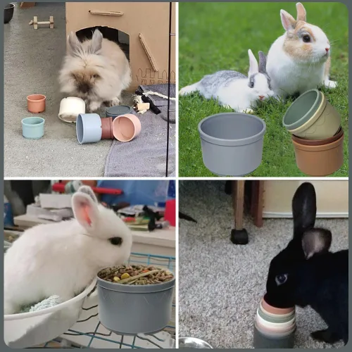 Vista 5 de Qoaimu 8 piezas de juguetes de conejito apilables para conejos y animales pequeños, coloridos vasos de anidación reutilizables de diferentes