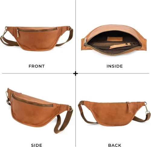 Vista 6 de Berliner Bags Cangurera de cuero genuino vintage Kai, bolso de cinturón, bandolera bandolera para hombres y mujeres - marrón
