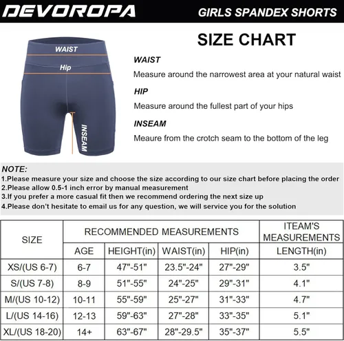 Vista 7 de DEVOROPA Pantalones cortos de compresión de 5 pulgadas para niñas, de elastano, para voleibol, gimnasia, animación, yoga, danza, compresión