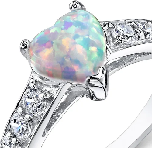 Vista 5 de Peora Anillo de corazón de ópalo de fuego blanco creado para mujer, plata de ley 925, forma de corazón de 1 quilate de 0.18 pulgadas, ajuste cómodo