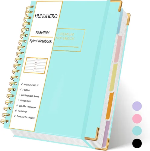 Vista 10 de Huhuhero Cuaderno de 5 materias, 240 páginas rayadas diario en espiral con rayas universitarias, 7.6" x 10.5" B5 cuadernos de tapa dura